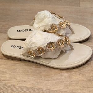 Madeline West Cream Beaded Floral Thong Sandals